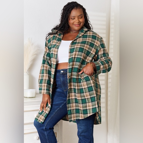 Double Take Plaid Collared Neck Long Sleeve Shirt - Picture 5 of 8